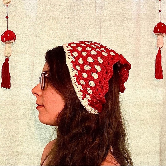 Mushroom Bandana | Handmade Crochet Cotton Bandana - Picture 2 of 3